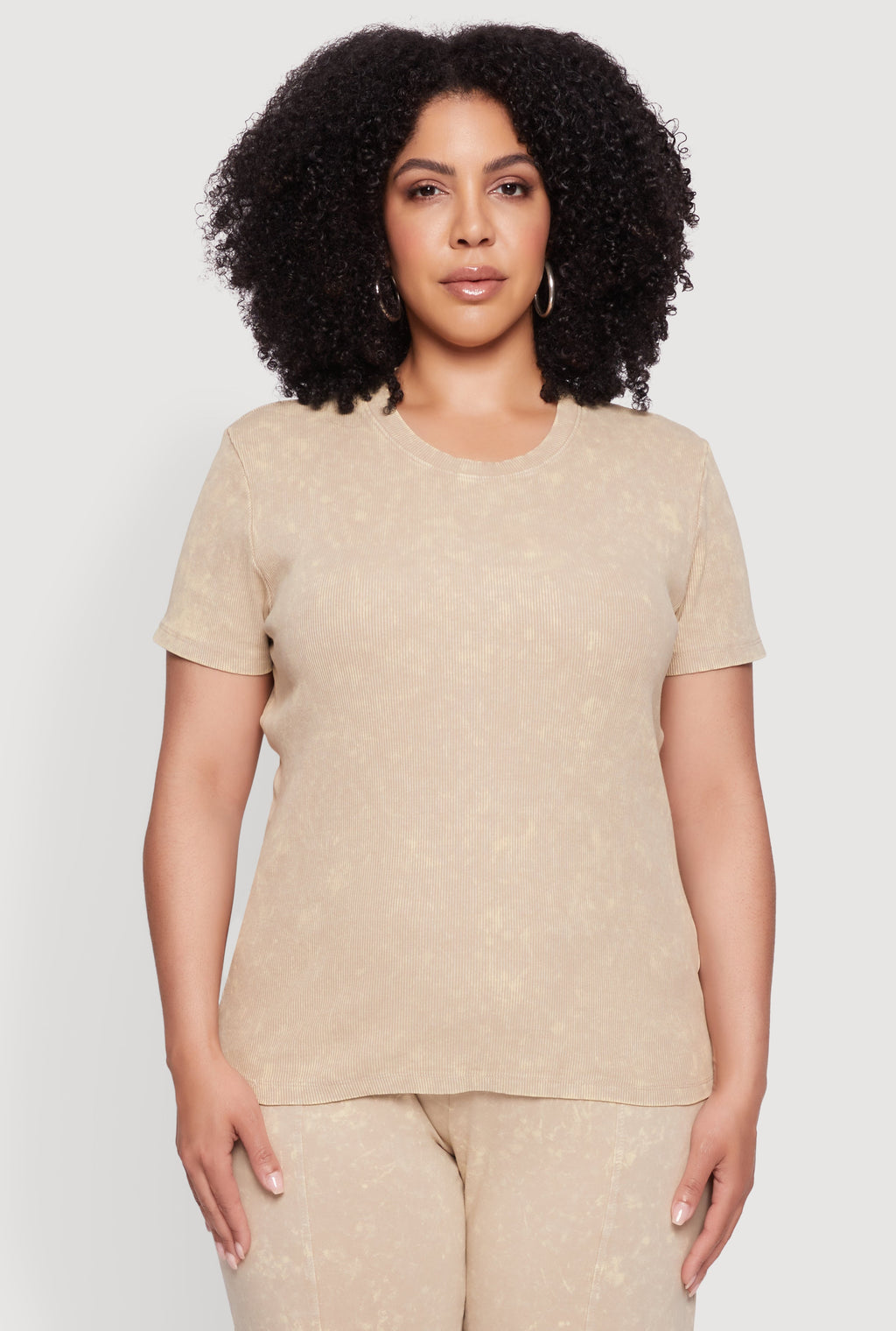 Plus Size Rib Knit Acid Wash Crew Neck Tee