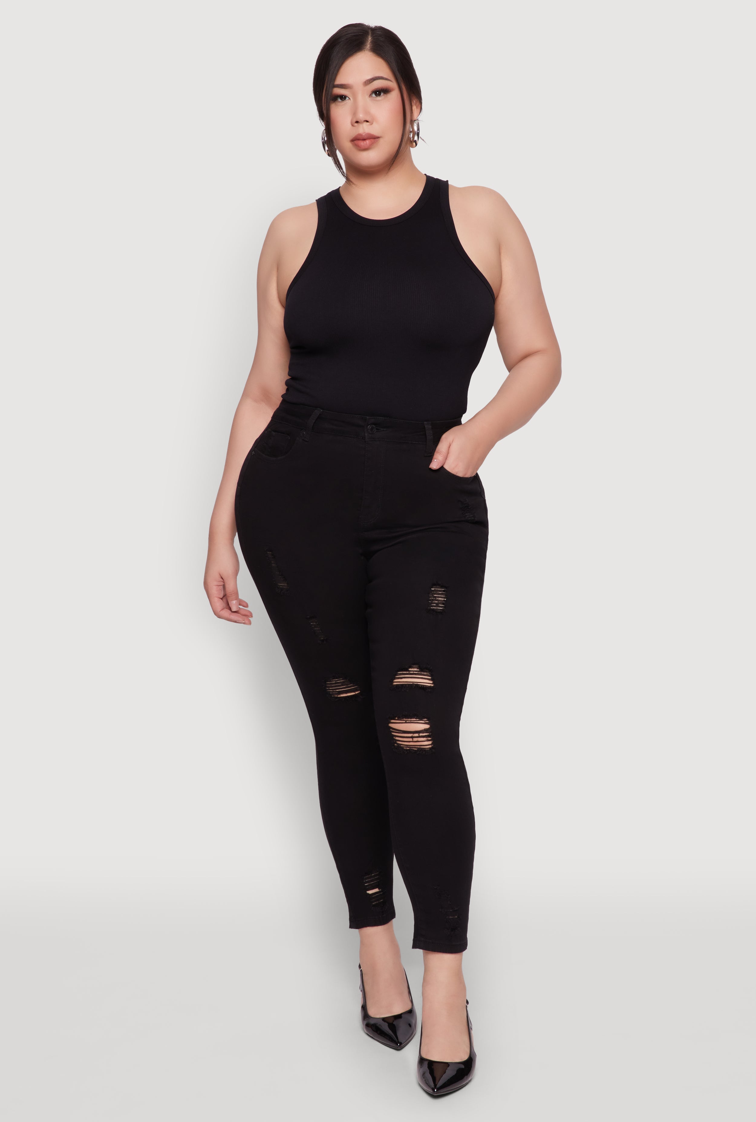 Plus Size WAX High Rise Distressed Push Up Skinny Jeans