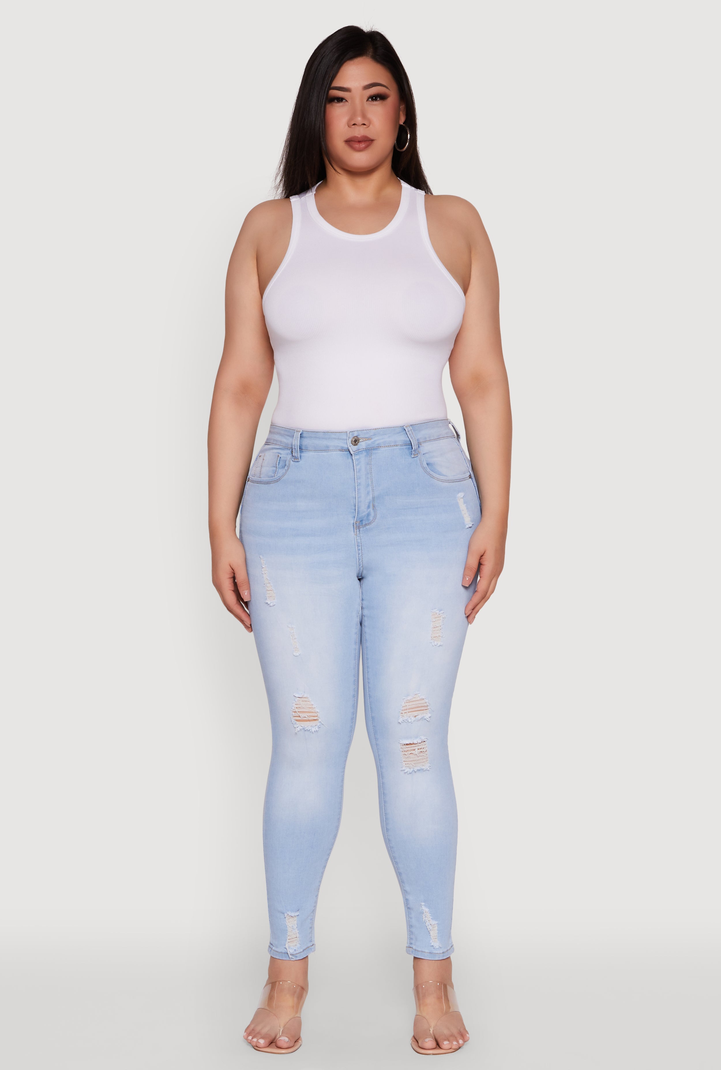 Plus Size WAX High Rise Distressed Push Up Skinny Jeans
