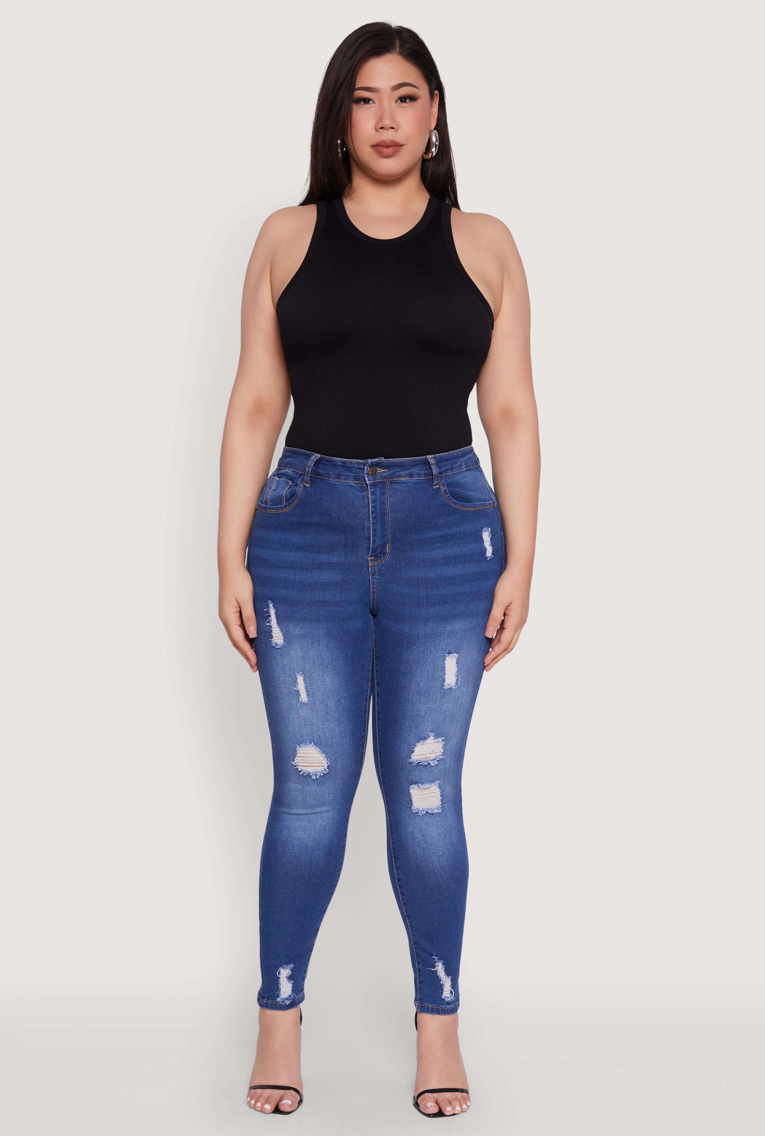 Plus Size WAX High Rise Distressed Push Up Skinny Jeans