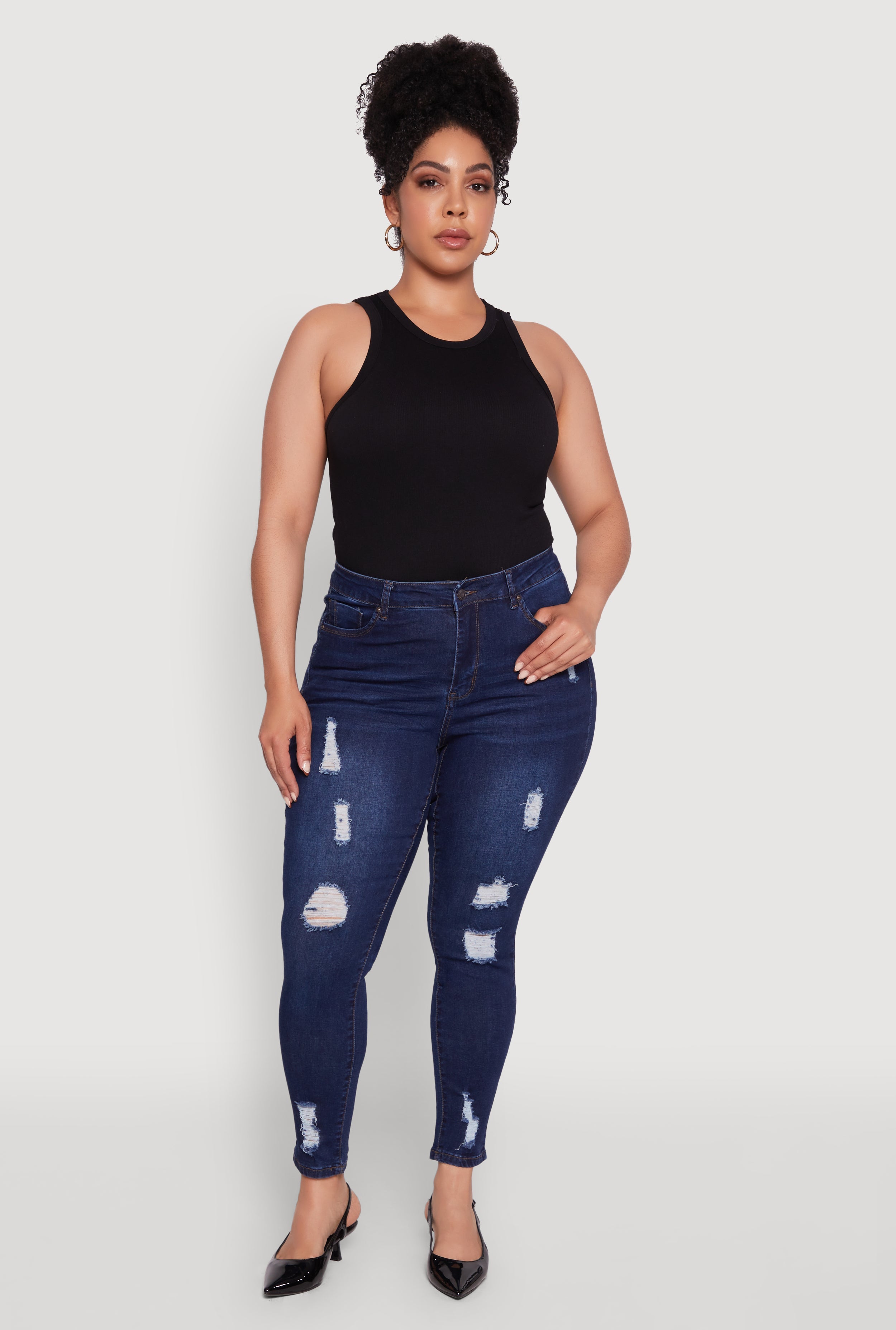 Plus Size WAX High Rise Distressed Push Up Skinny Jeans