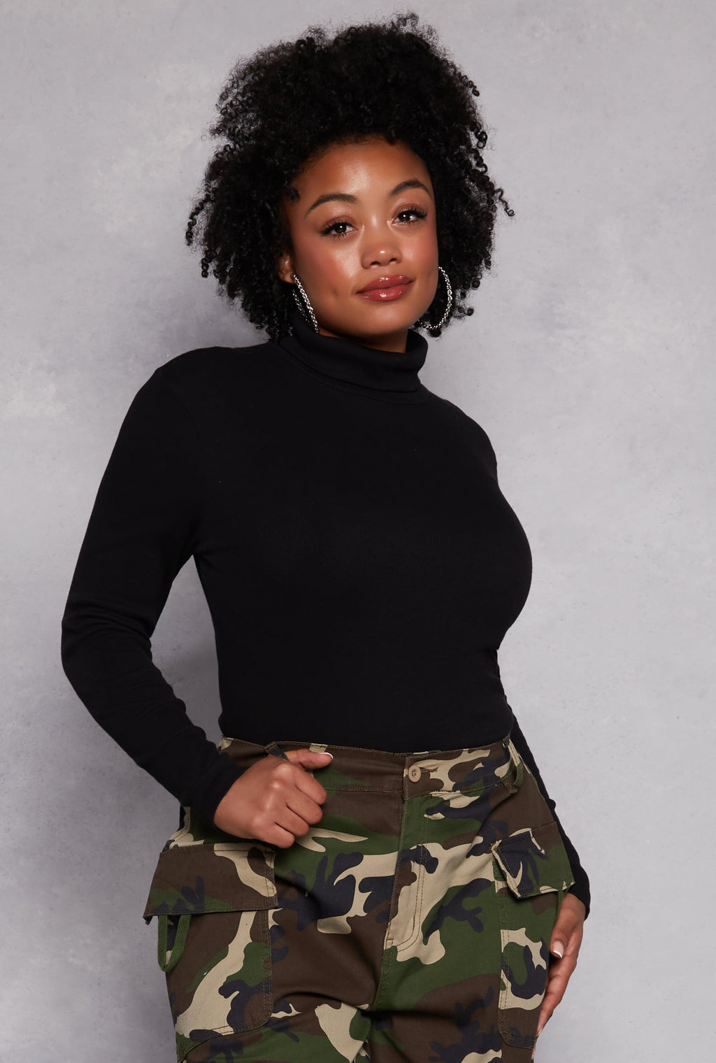 Plus Size Ribbed Knit Long Sleeve Turtleneck Top