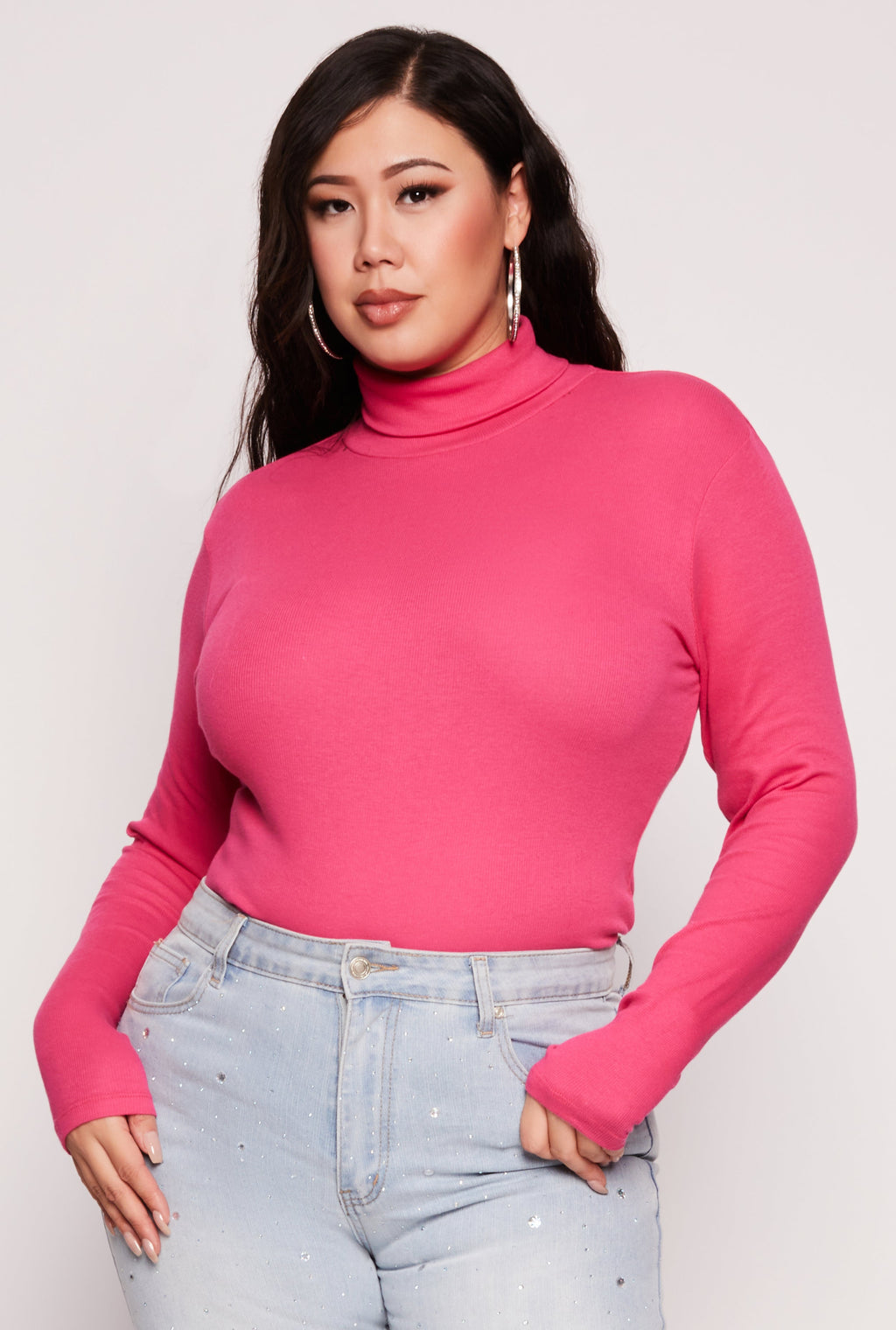Plus Size Ribbed Knit Long Sleeve Turtleneck Top