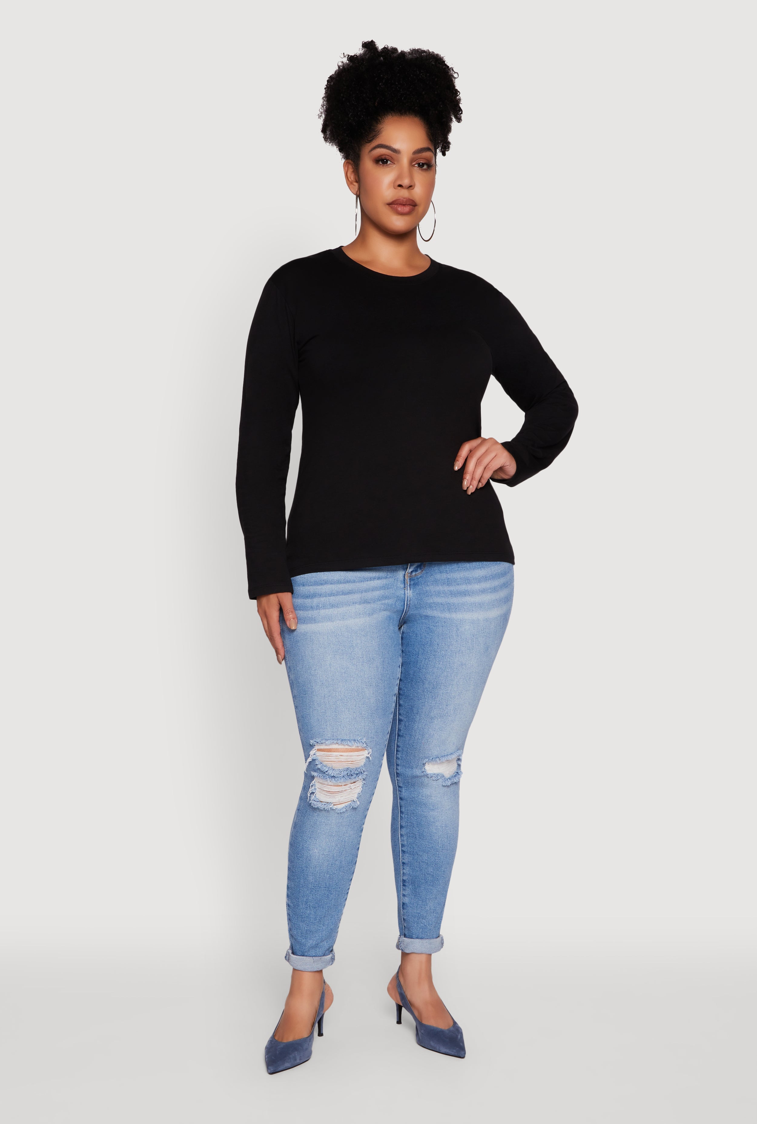Plus Size Basic Long Sleeve Crew Neck T-Shirt