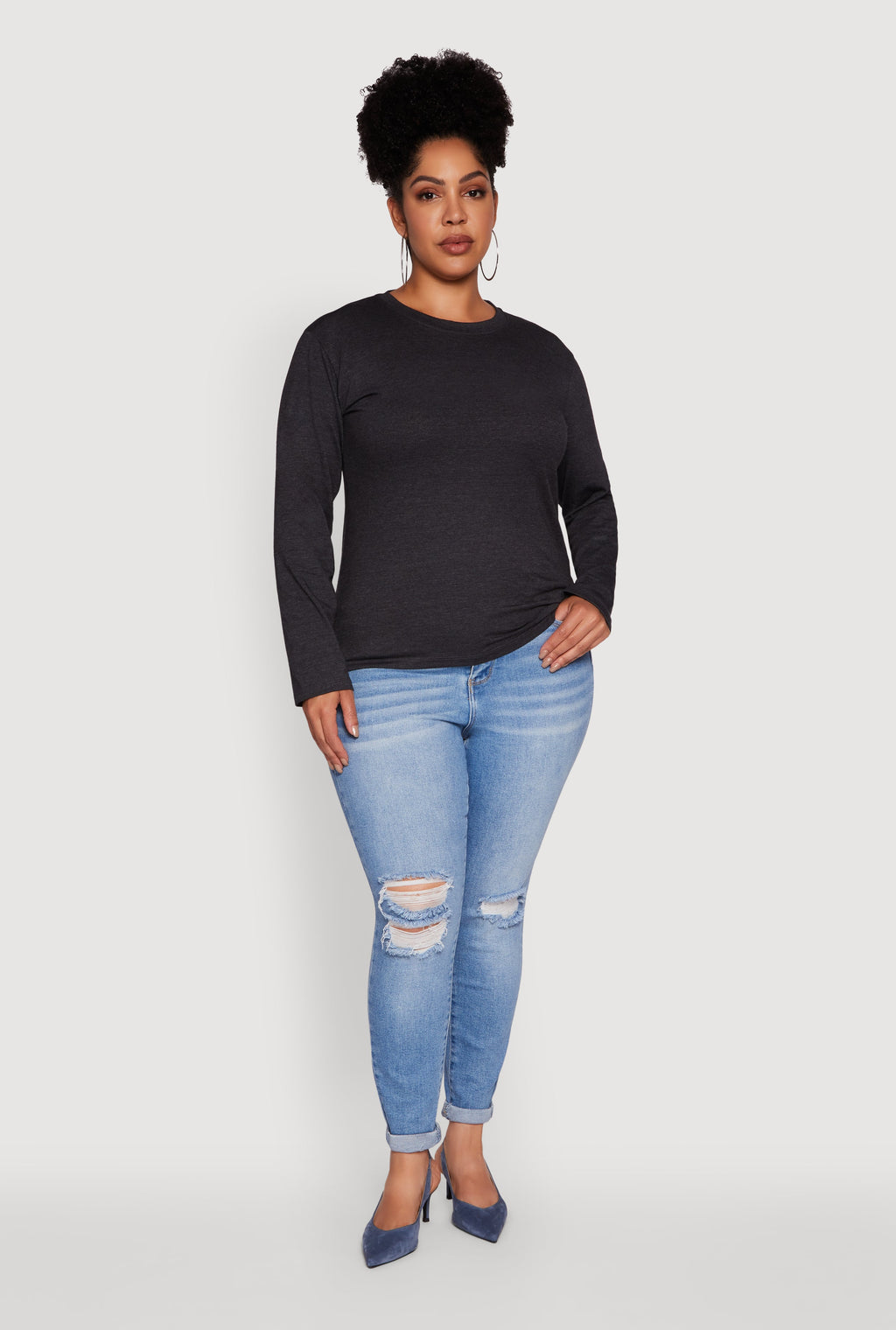 Plus Size Basic Long Sleeve Crew Neck T-Shirt