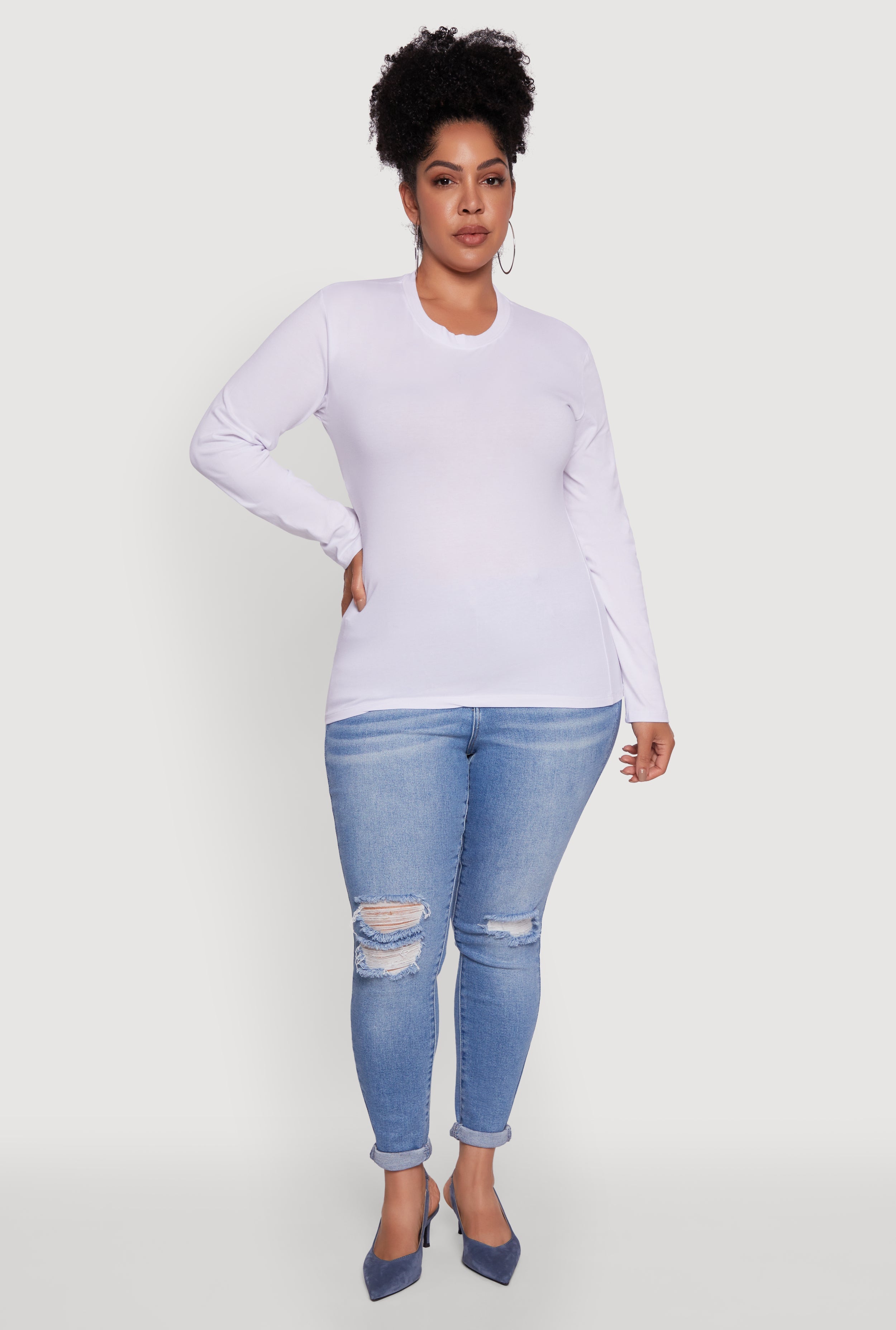 Plus Size Basic Long Sleeve Crew Neck T-Shirt