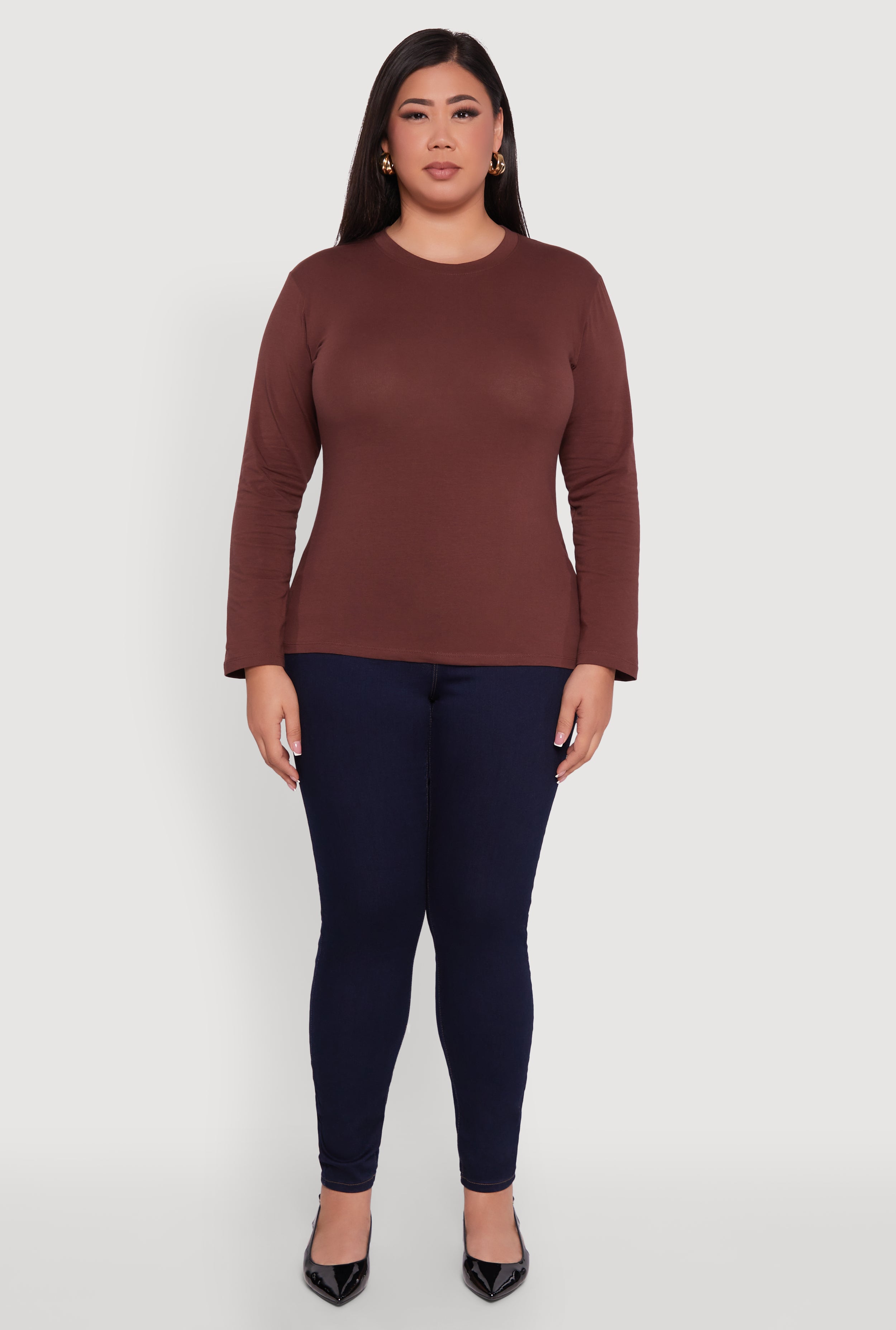 Plus Size Basic Long Sleeve Crew Neck T-Shirt