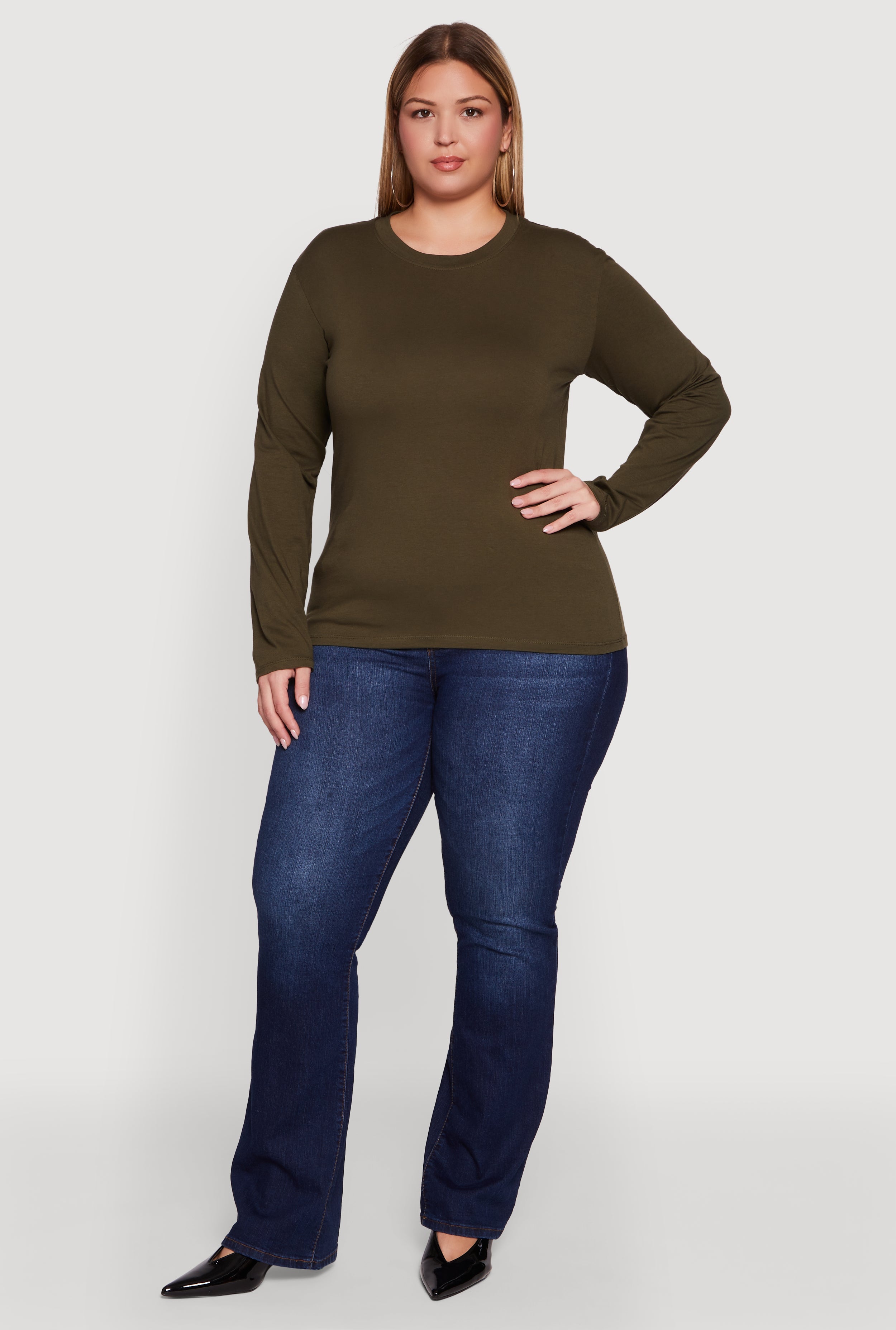 Plus Size Basic Long Sleeve Crew Neck T-Shirt