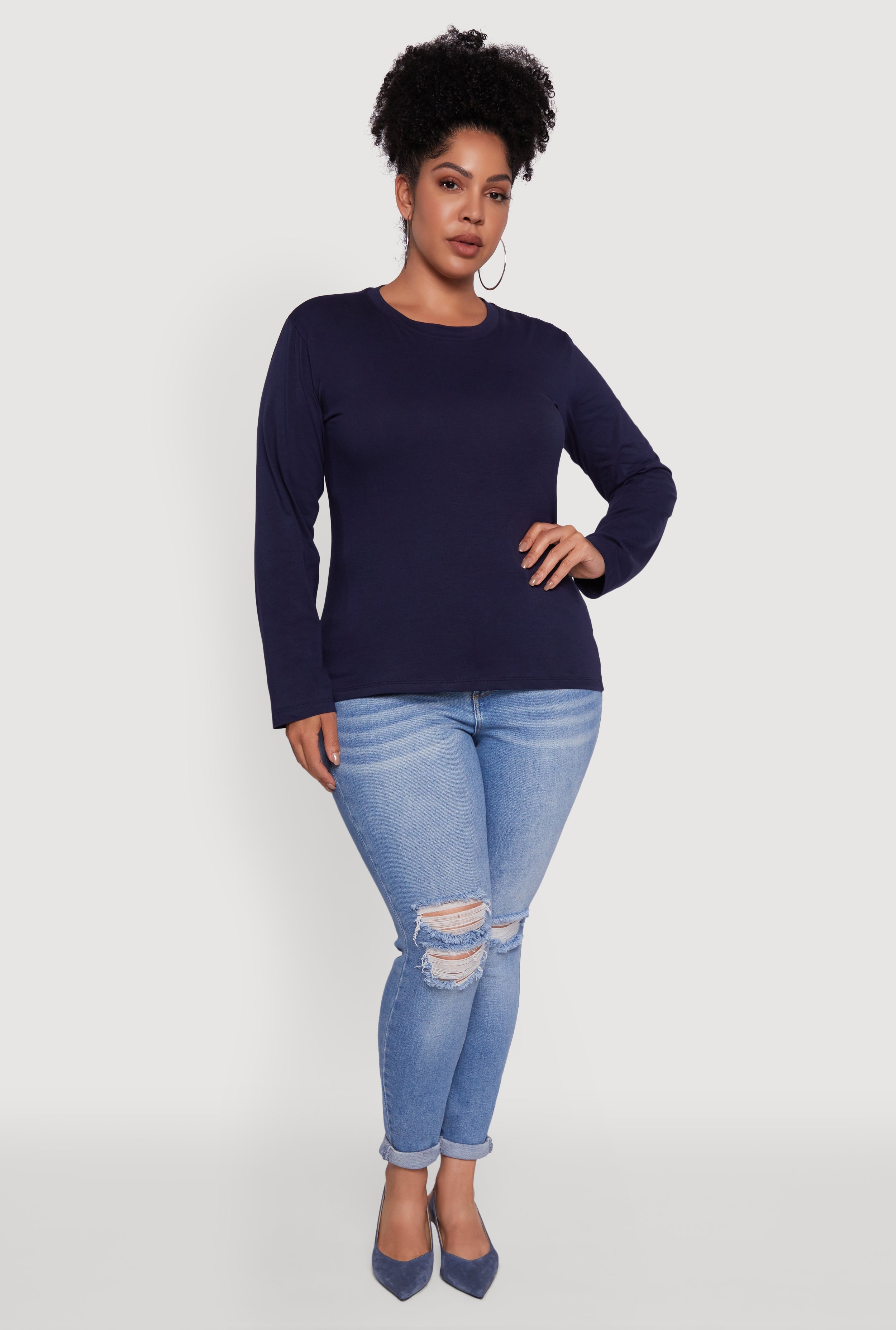 Plus Size Basic Long Sleeve Crew Neck T-Shirt