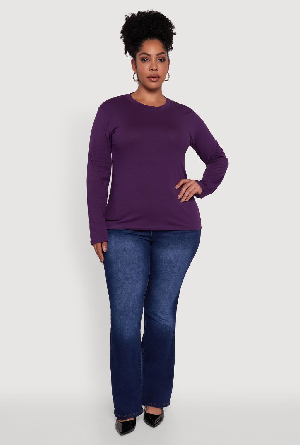 Plus Size Basic Long Sleeve Crew Neck T-Shirt
