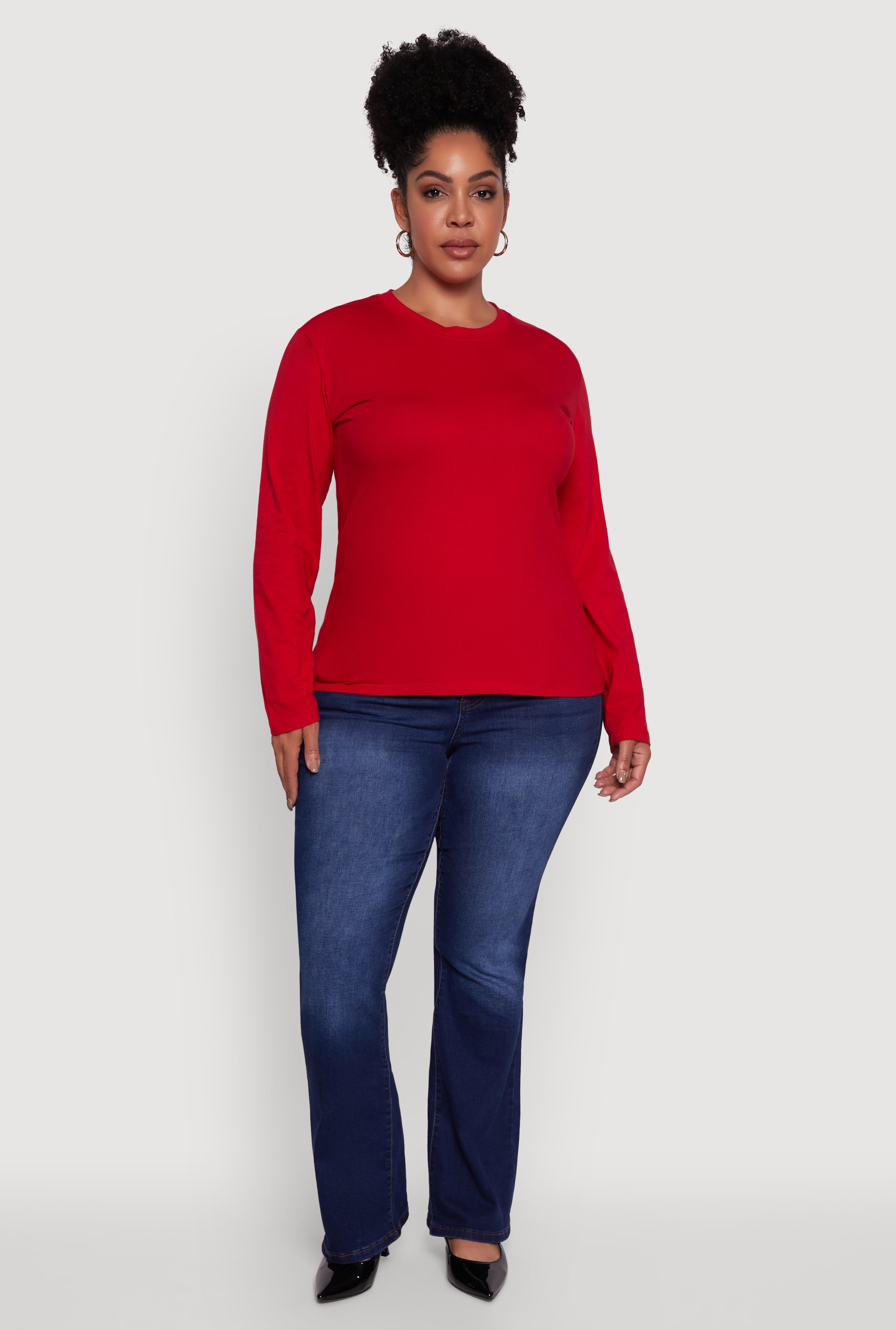 Plus Size Basic Long Sleeve Crew Neck T-Shirt