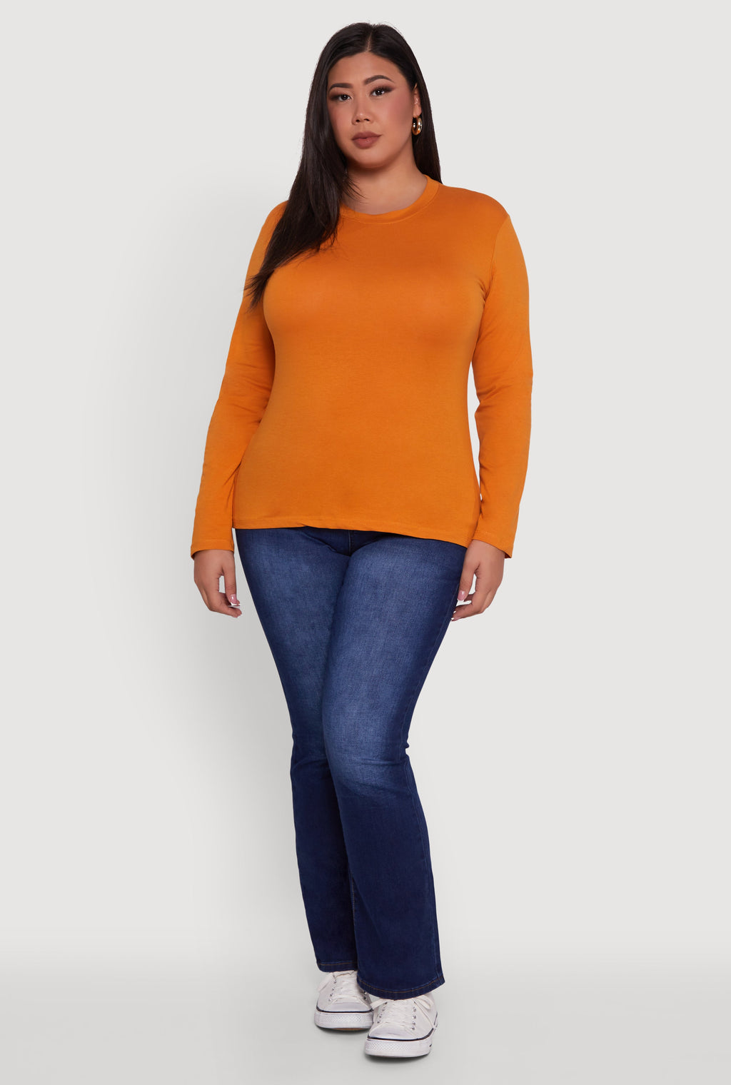 Plus Size Basic Long Sleeve Crew Neck T-Shirt