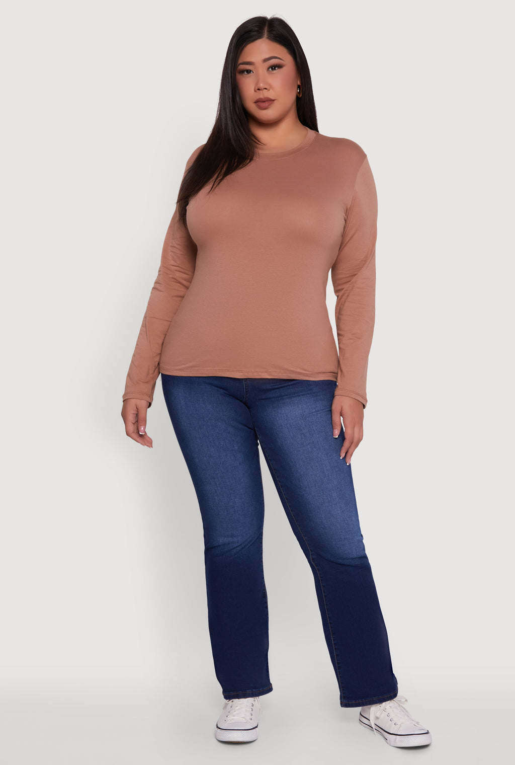 Plus Size Basic Long Sleeve Crew Neck T-Shirt