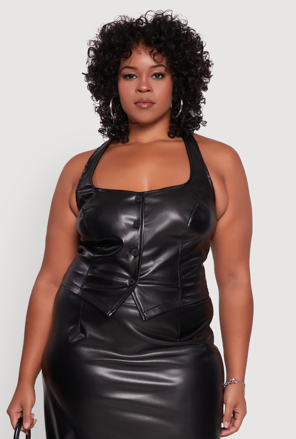 Plus Size Faux Leather Halter Vest