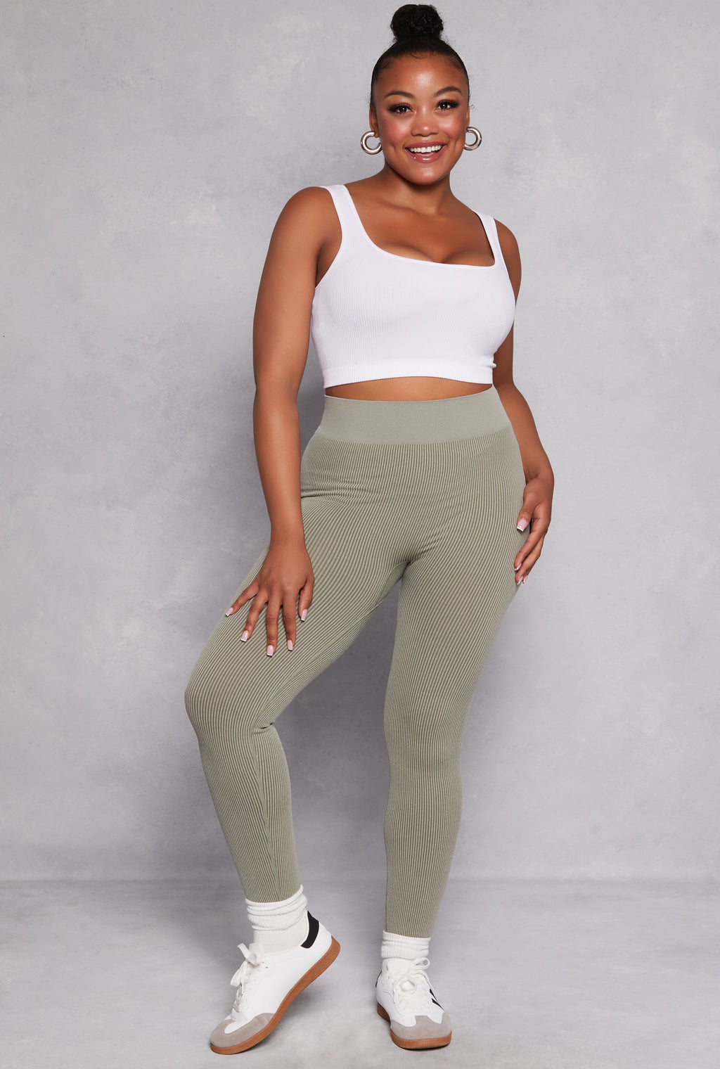 Plus Size Seamless Ribbed High Waisted Leggings