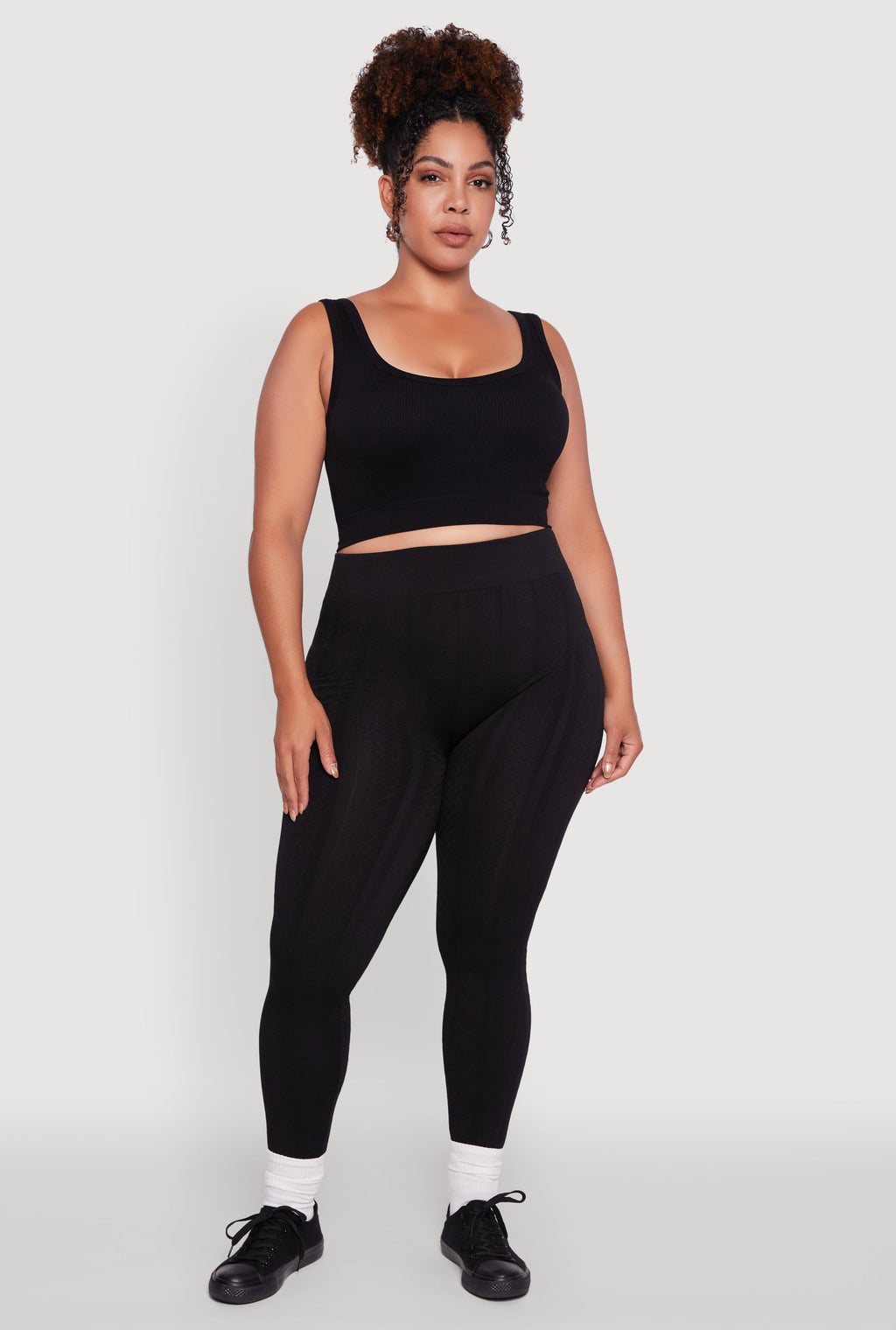 Plus Size High Waisted Fleece Lined Textured Knit Leggings