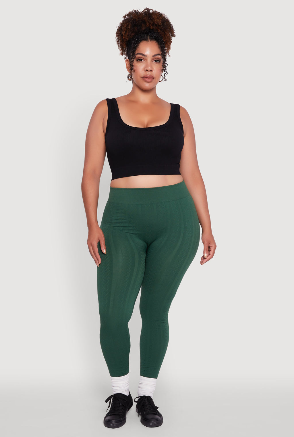 Plus Size High Waisted Fleece Lined Textured Knit Leggings