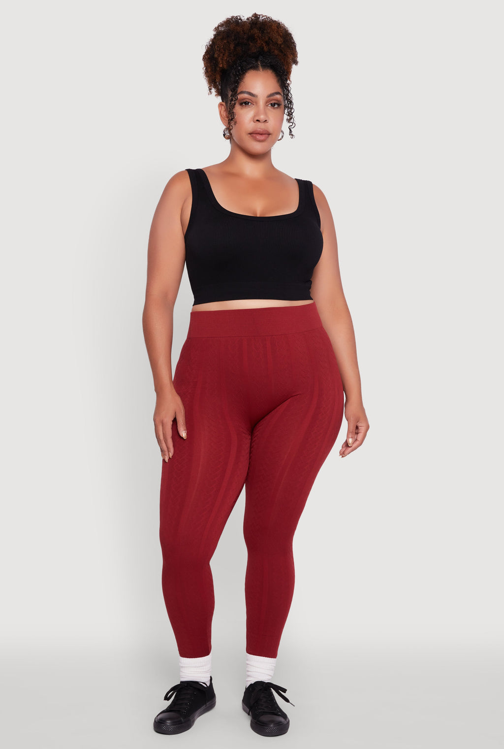 Plus Size High Waisted Fleece Lined Textured Knit Leggings
