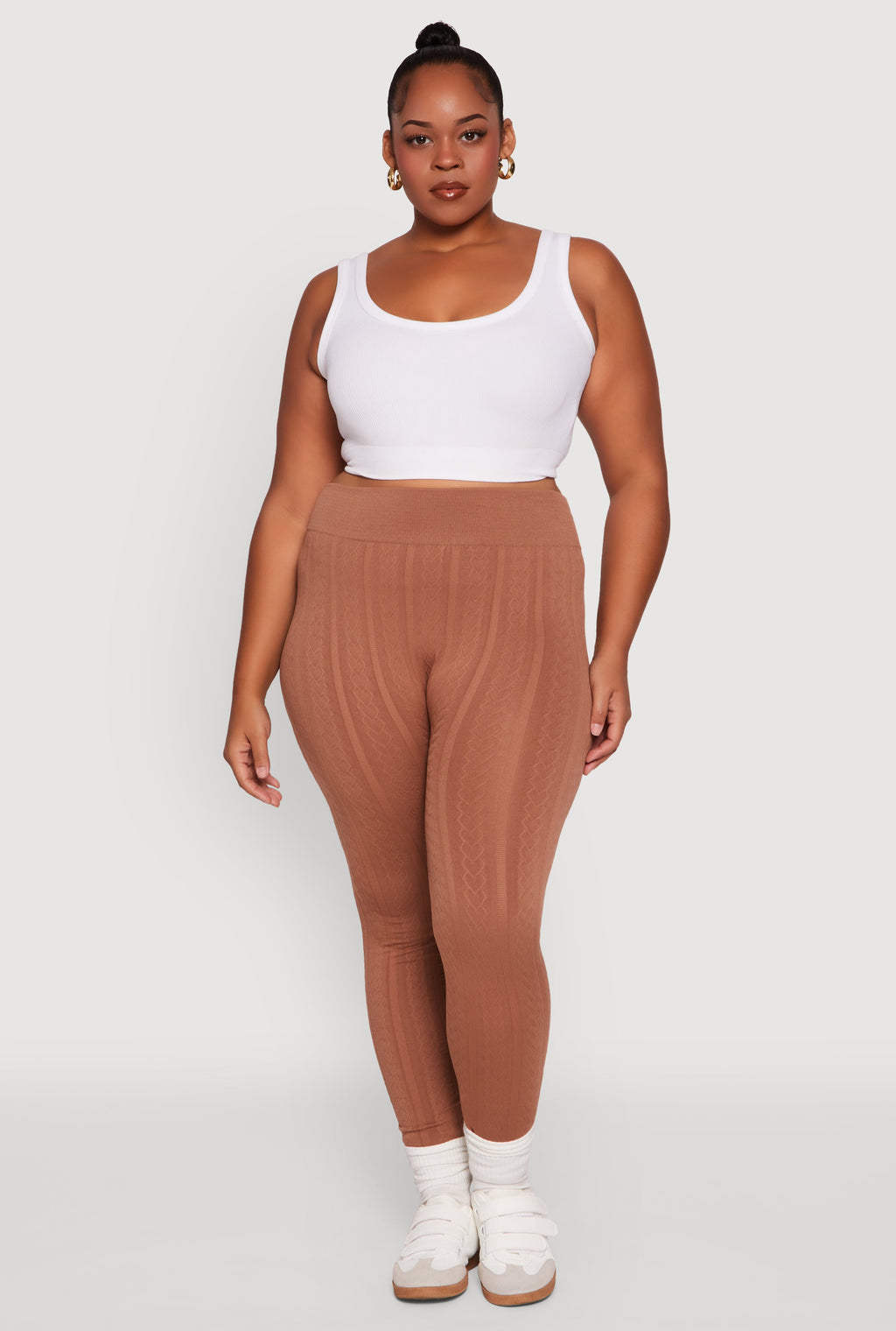 Plus Size High Waisted Fleece Lined Textured Knit Leggings