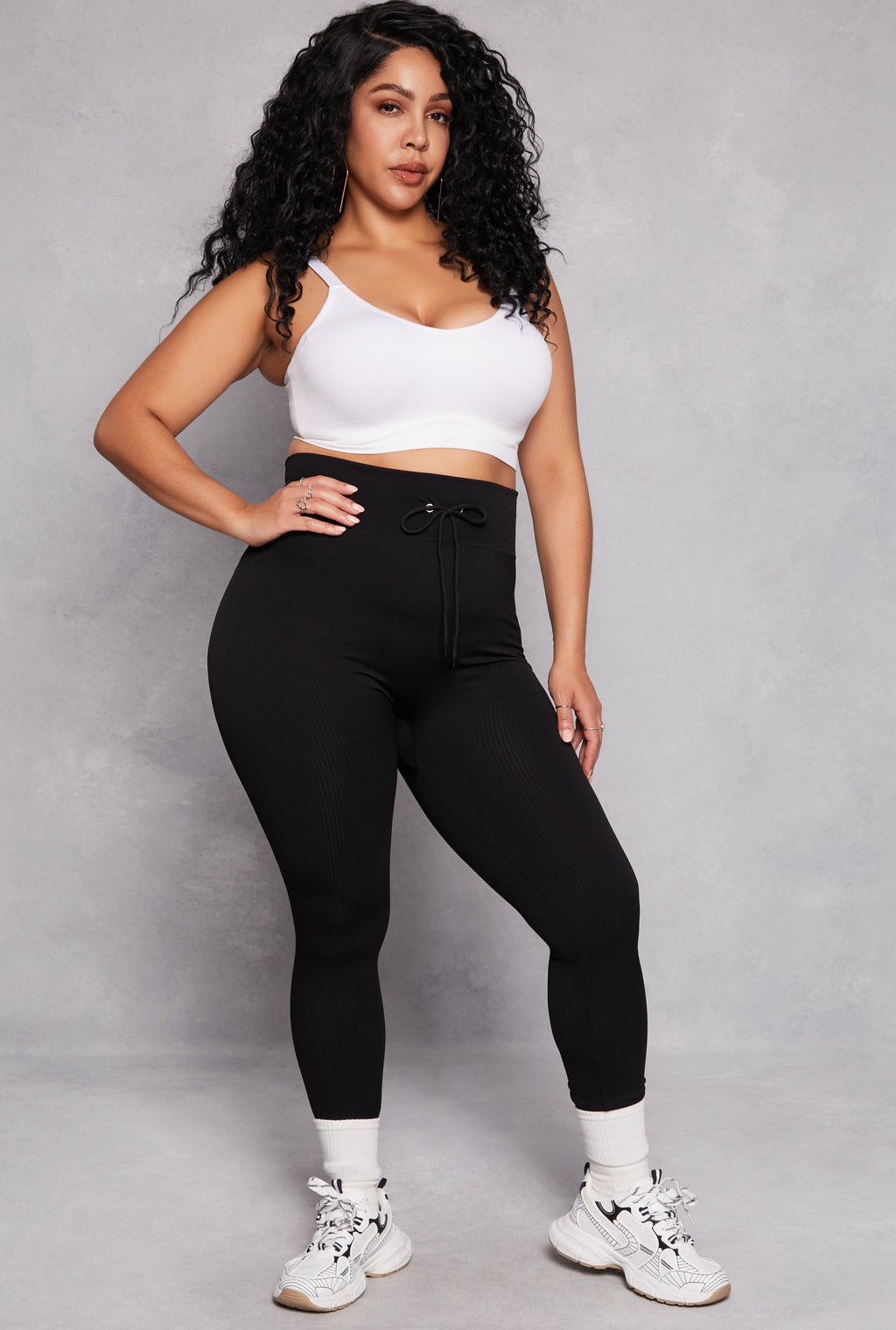 Plus Size Drawstring Detail High Waist Leggings