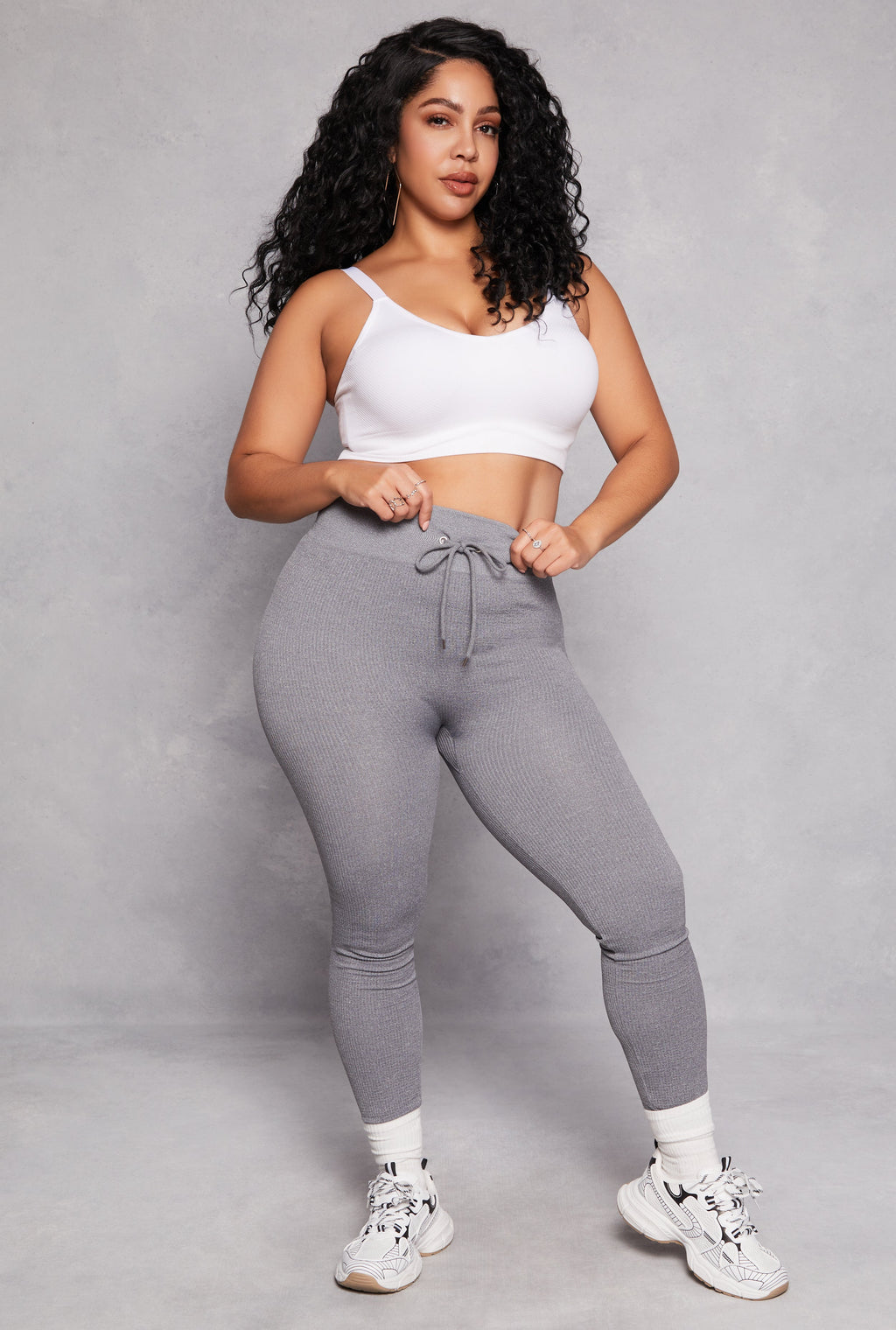 Plus Size Drawstring Detail High Waist Leggings