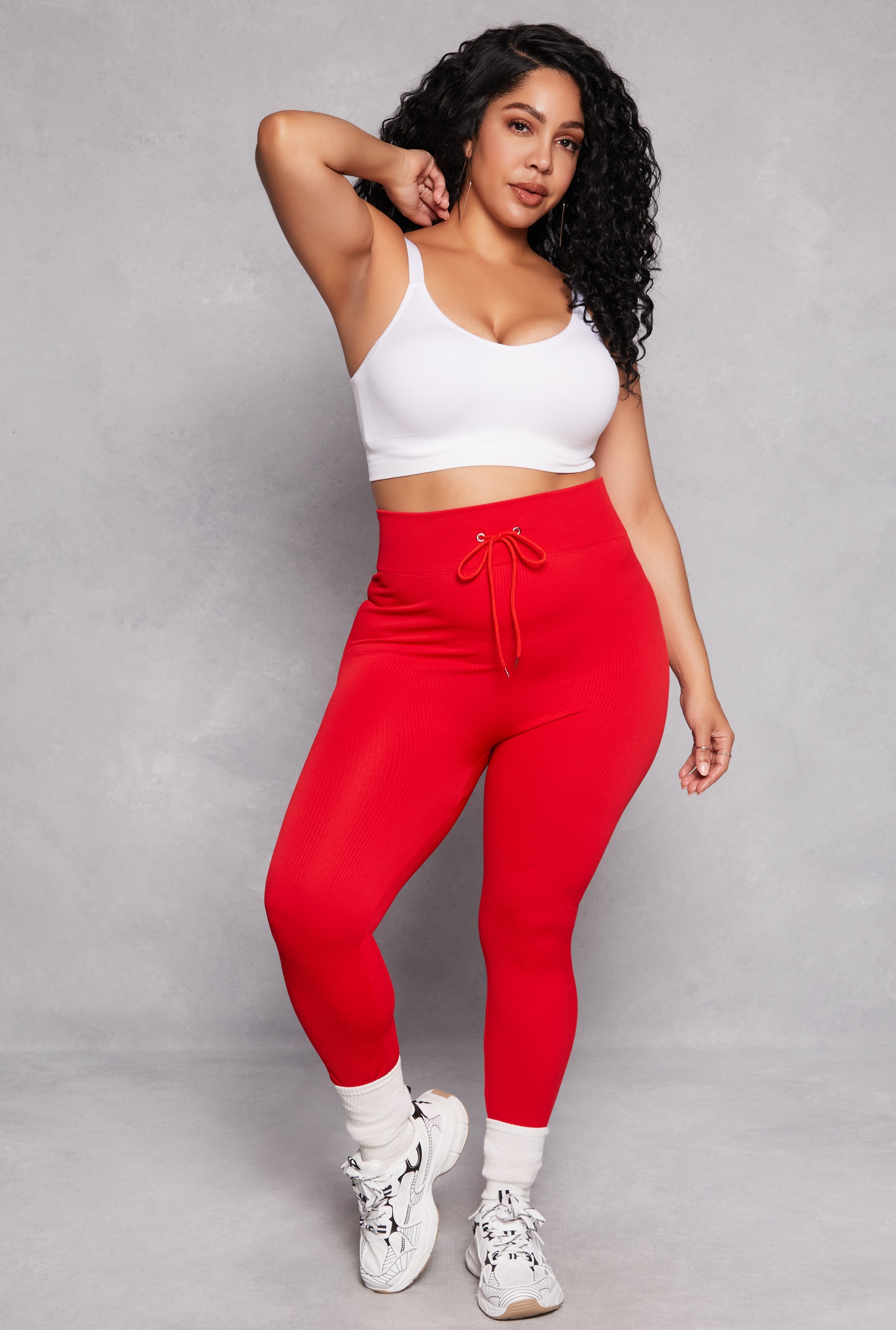 Plus Size Drawstring Detail High Waist Leggings