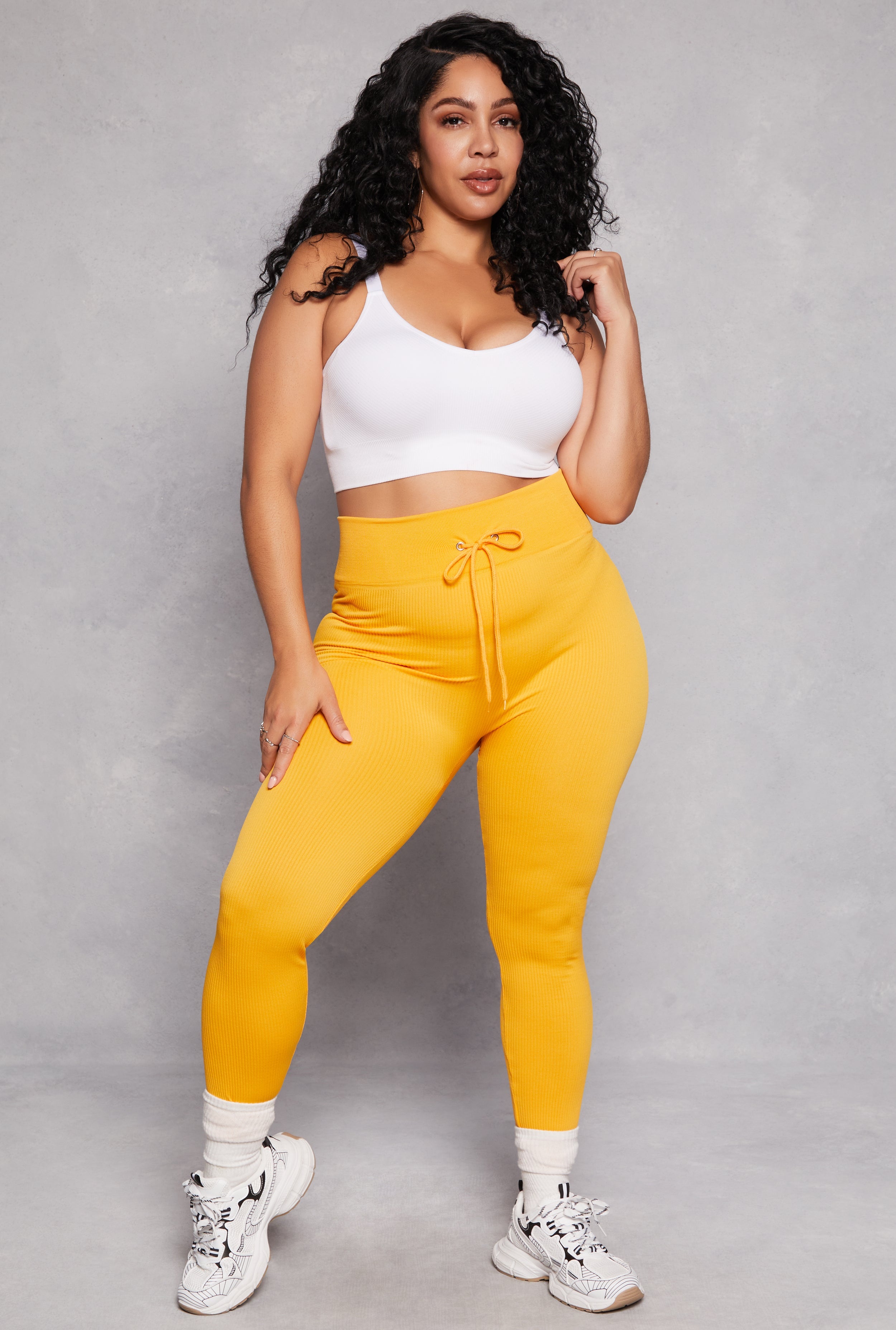 Plus Size Drawstring Detail High Waist Leggings