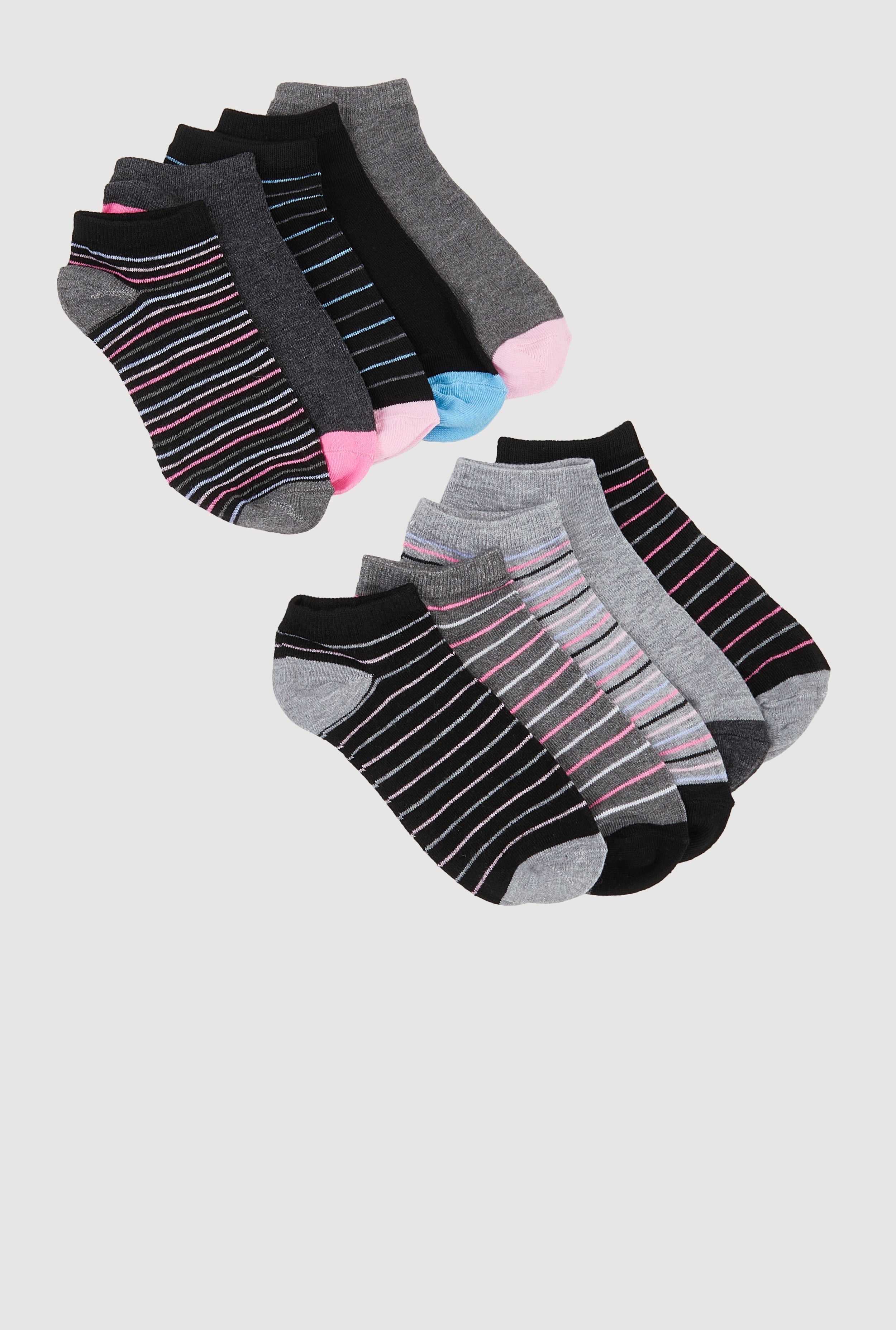 Girls Stripe Pattern Ankle Socks 10 Pack
