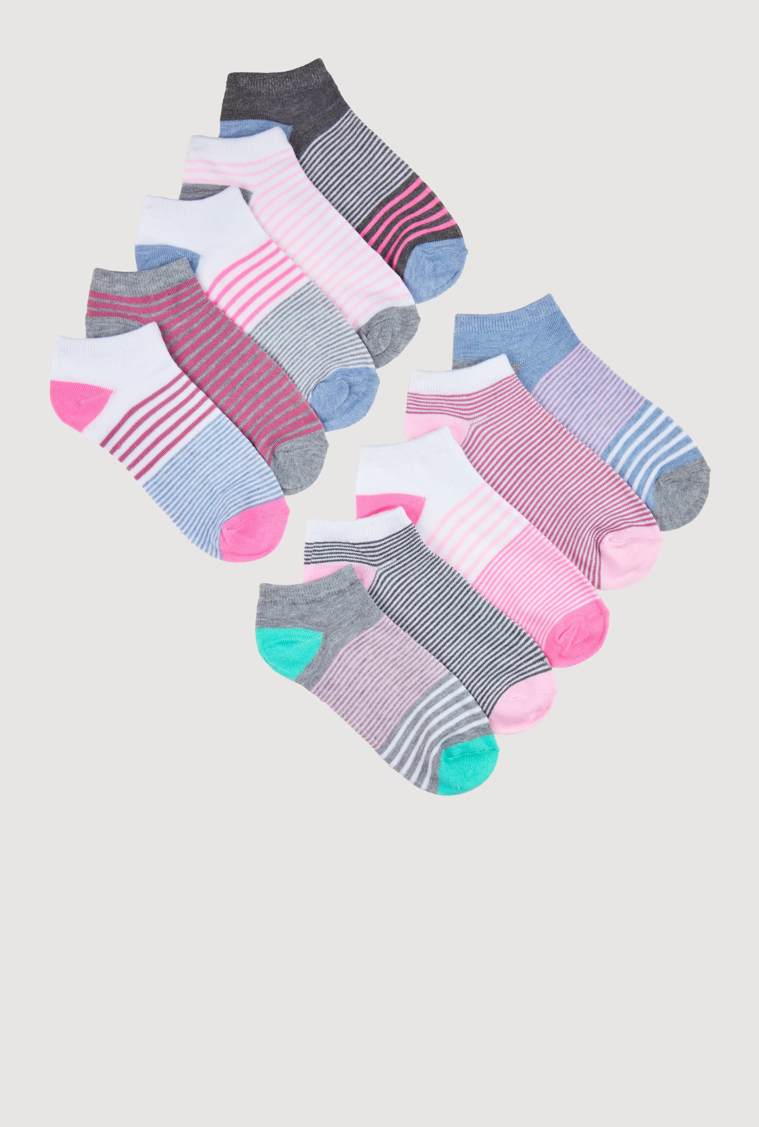 Girls Stripe Pattern Ankle Socks 10 Pack